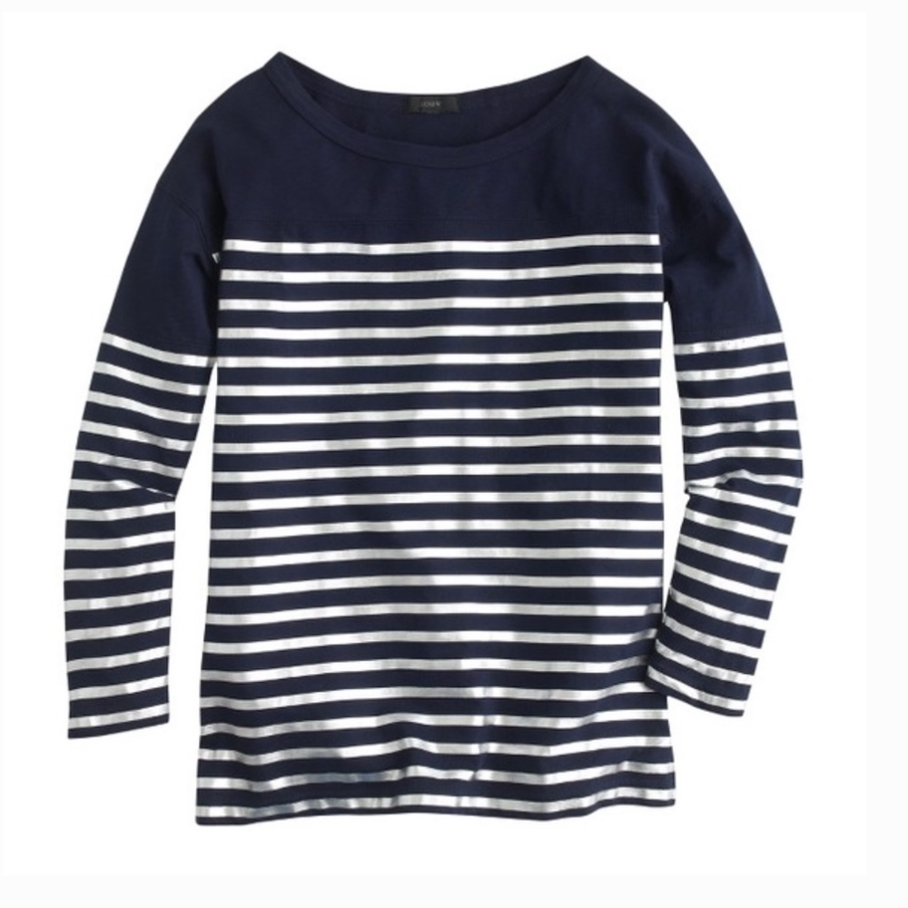 J Crew Navy Metallic Stripe Tee Shirt